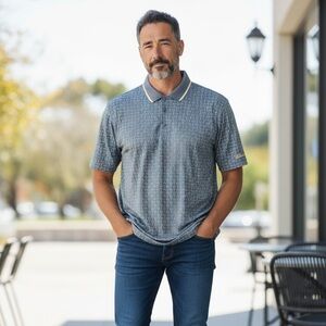 Walter Hagen Men’s Blue Patterned Performance 11 Stretch Golf Polo SZ Large EUC